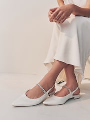 Ivory Forever Comfort® Wedding Point Toe Jewel Mary Jane Bridal Slingback Shoes - Image 2 of 8