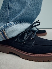 Navy Standard Fit Forever Comfort® Leather Chunky Lace-Up Boat Shoes - Image 4 of 10