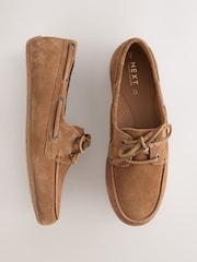 Tan Brown Standard Fit Forever Comfort® Leather Round Toe Slim Boat Shoes - Image 1 of 9