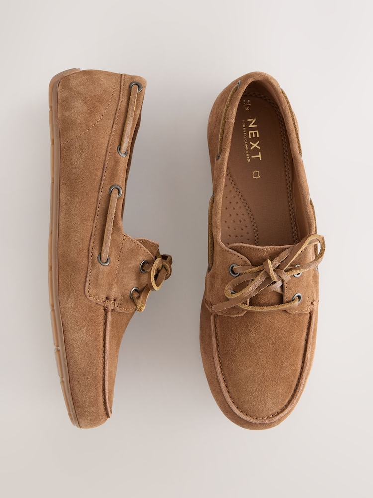 Tan Brown Standard Fit Forever Comfort® Leather Round Toe Slim Boat Shoes - Image 1 of 9
