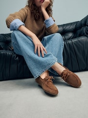 Tan Brown Standard Fit Forever Comfort® Leather Round Toe Slim Boat Shoes - Image 2 of 9