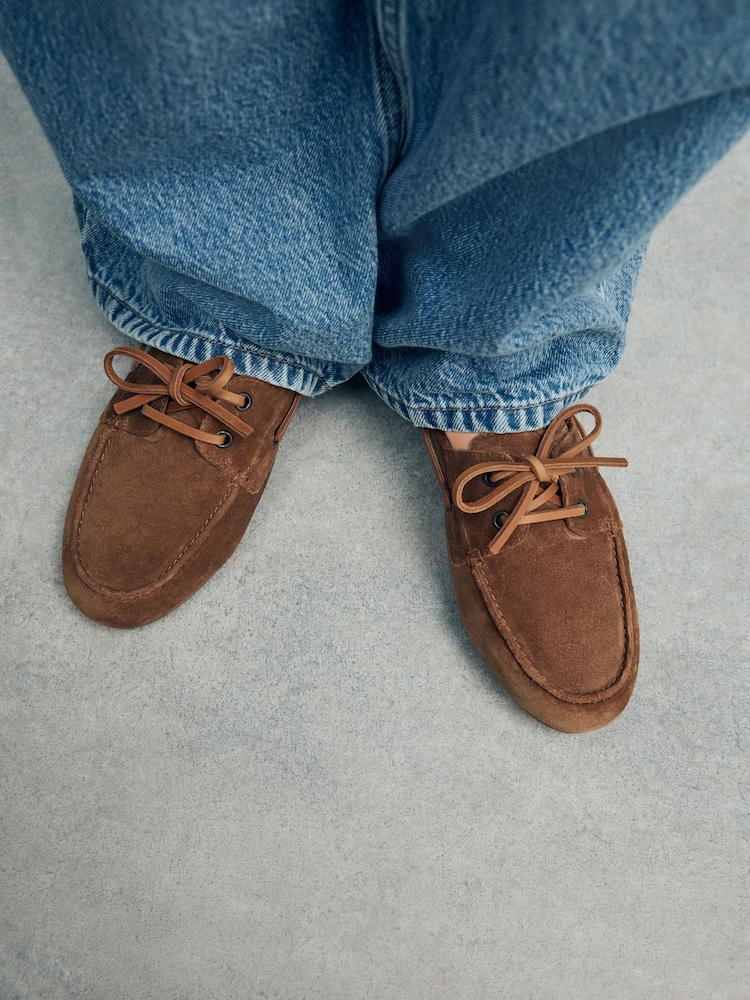 Tan Brown Standard Fit Forever Comfort® Leather Round Toe Slim Boat Shoes - Image 4 of 9