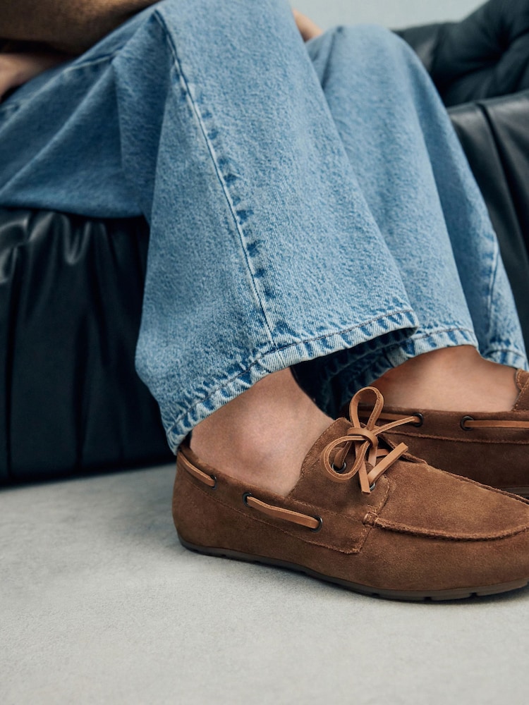 Tan Brown Standard Fit Forever Comfort® Leather Round Toe Slim Boat Shoes - Image 5 of 9