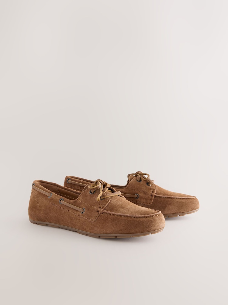Tan Brown Standard Fit Forever Comfort® Leather Round Toe Slim Boat Shoes - Image 6 of 9