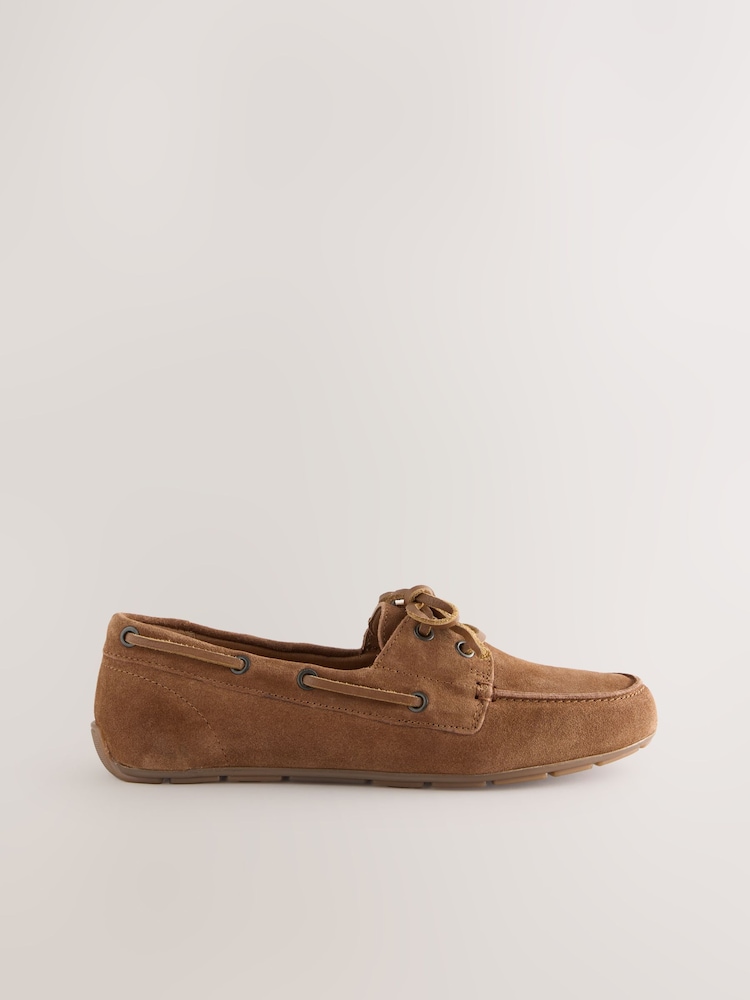 Tan Brown Standard Fit Forever Comfort® Leather Round Toe Slim Boat Shoes - Image 7 of 9