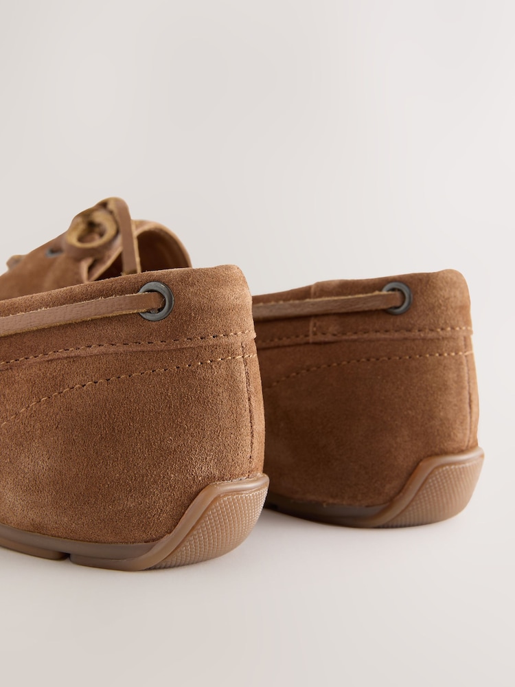 Tan Brown Standard Fit Forever Comfort® Leather Round Toe Slim Boat Shoes - Image 9 of 9