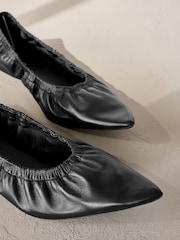 Black Signature Premium Leather Point Toe Ruched Ballerinas - Image 10 of 11