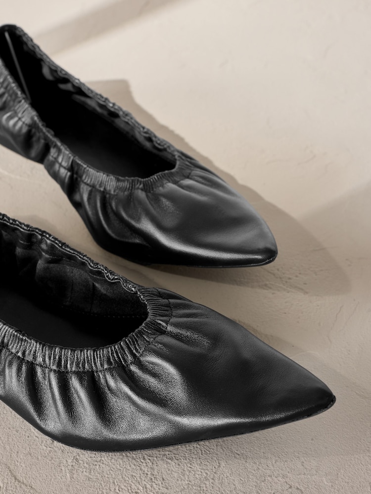 Black Signature Premium Leather Point Toe Ruched Ballerinas - Image 10 of 11