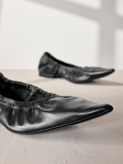 Black Signature Premium Leather Point Toe Ruched Ballerinas - Image 11 of 11