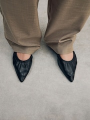 Black Signature Premium Leather Point Toe Ruched Ballerinas - Image 2 of 11