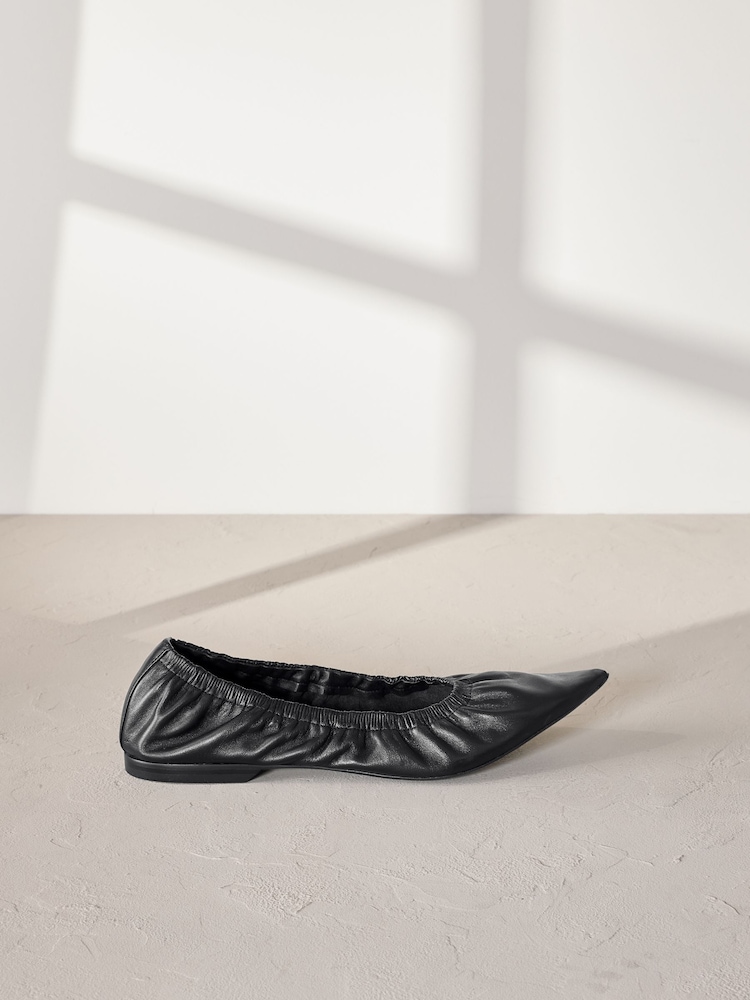 Black Signature Premium Leather Point Toe Ruched Ballerinas - Image 7 of 11