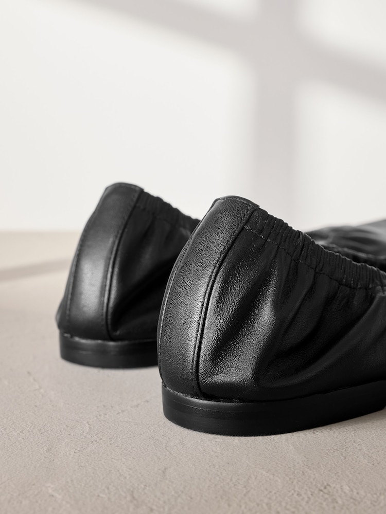 Black Signature Premium Leather Point Toe Ruched Ballerinas - Image 8 of 11