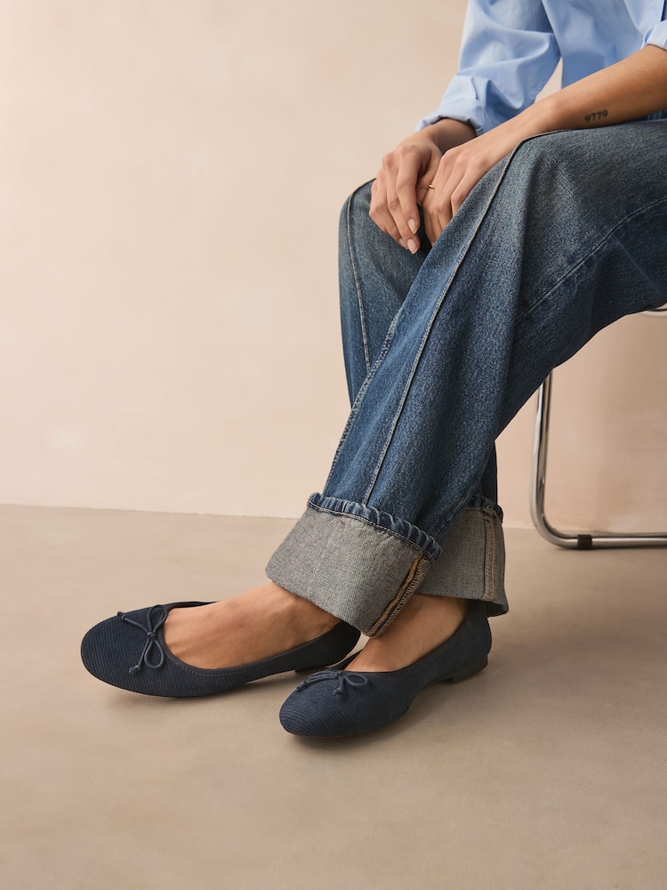 Navy Corduroy Standard/Wide Fit Forever Comfort® Ballerinas Shoes - Image 2 of 8