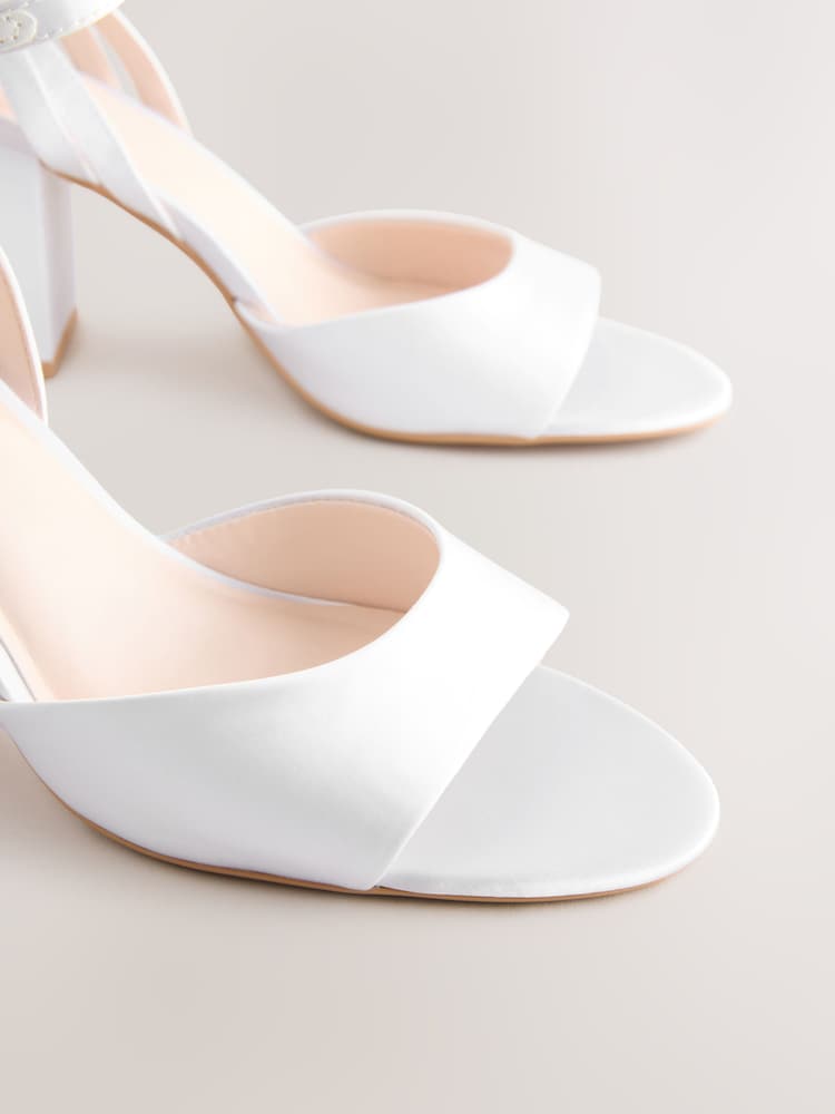 White Forever Comfort® Wedding Round Toe Block Heel Bridal Sandals - Image 10 of 11