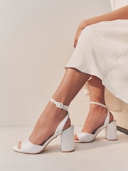 White Forever Comfort® Wedding Round Toe Block Heel Bridal Sandals - Image 2 of 11