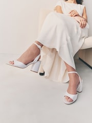 White Forever Comfort® Wedding Round Toe Block Heel Bridal Sandals - Image 3 of 11