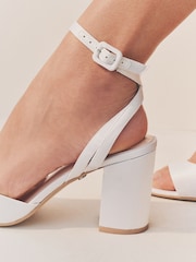 White Forever Comfort® Wedding Round Toe Block Heel Bridal Sandals - Image 6 of 11