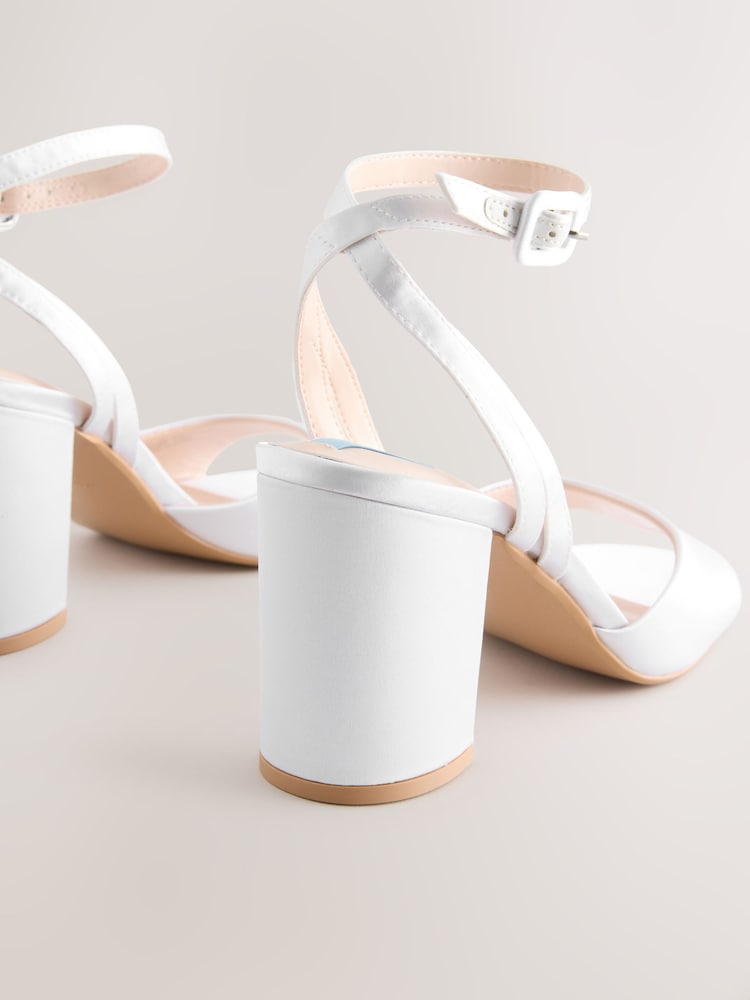 White Forever Comfort® Wedding Round Toe Block Heel Bridal Sandals - Image 9 of 11