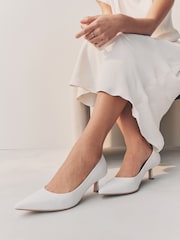 White Forever Comfort® Leather Point Toe Kitten Heel Shoes - Image 1 of 4