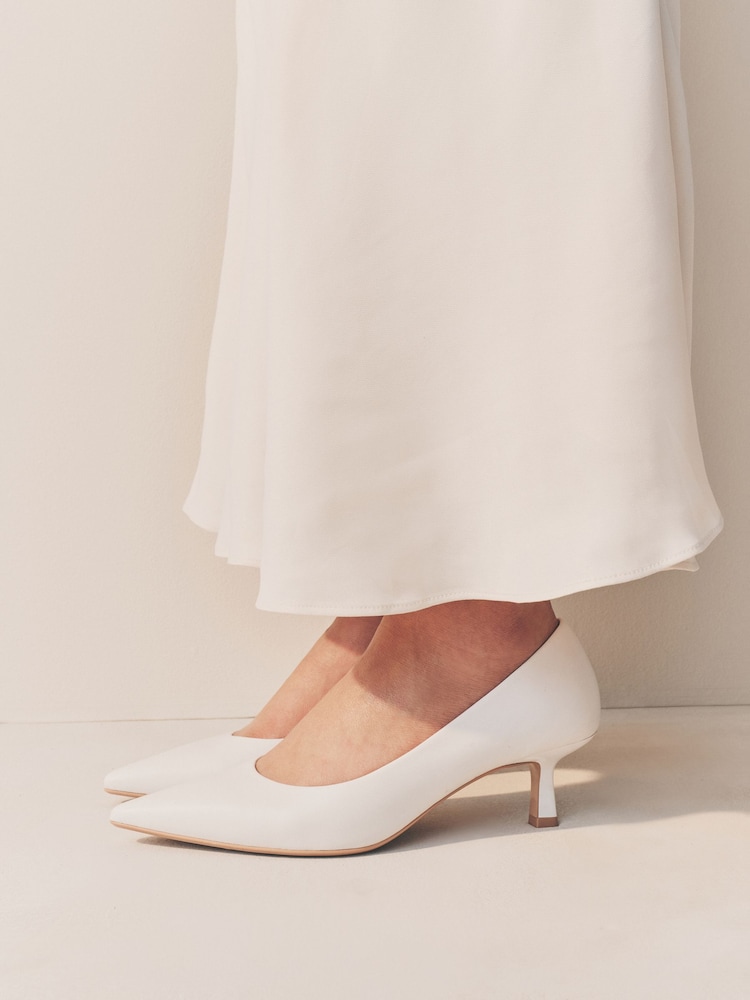 White Forever Comfort® Leather Point Toe Kitten Heel Shoes - Image 2 of 4