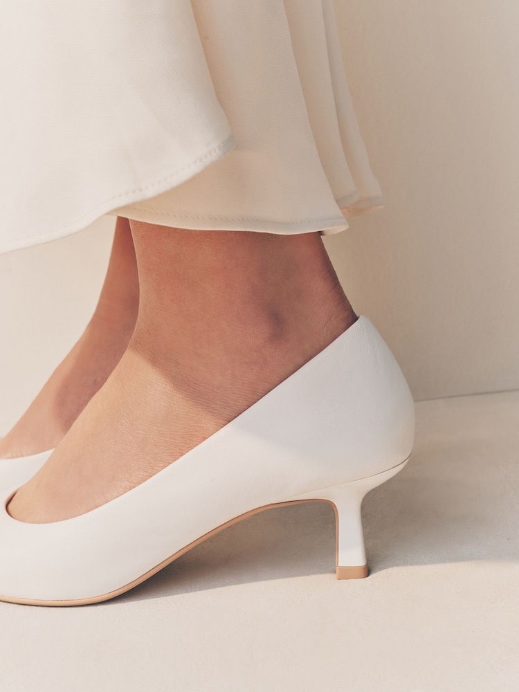 White Forever Comfort® Leather Point Toe Kitten Heel Shoes - Image 4 of 4