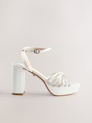 Ivory Forever Comfort® Wedding Platfrom Strappy Bridal Block Heels - Image 5 of 10