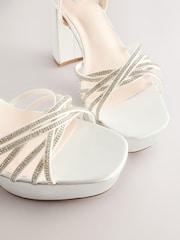 White Forever Comfort® Wedding Platfrom Strappy Bridal Block Heels - Image 10 of 12
