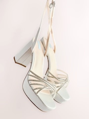 White Forever Comfort® Wedding Platfrom Strappy Bridal Block Heels - Image 11 of 12