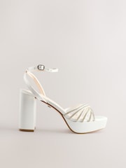 White Forever Comfort® Wedding Platfrom Strappy Bridal Block Heels - Image 6 of 12