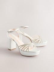 White Forever Comfort® Wedding Platfrom Strappy Bridal Block Heels - Image 7 of 12