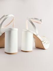 White Forever Comfort® Wedding Platfrom Strappy Bridal Block Heels - Image 9 of 12