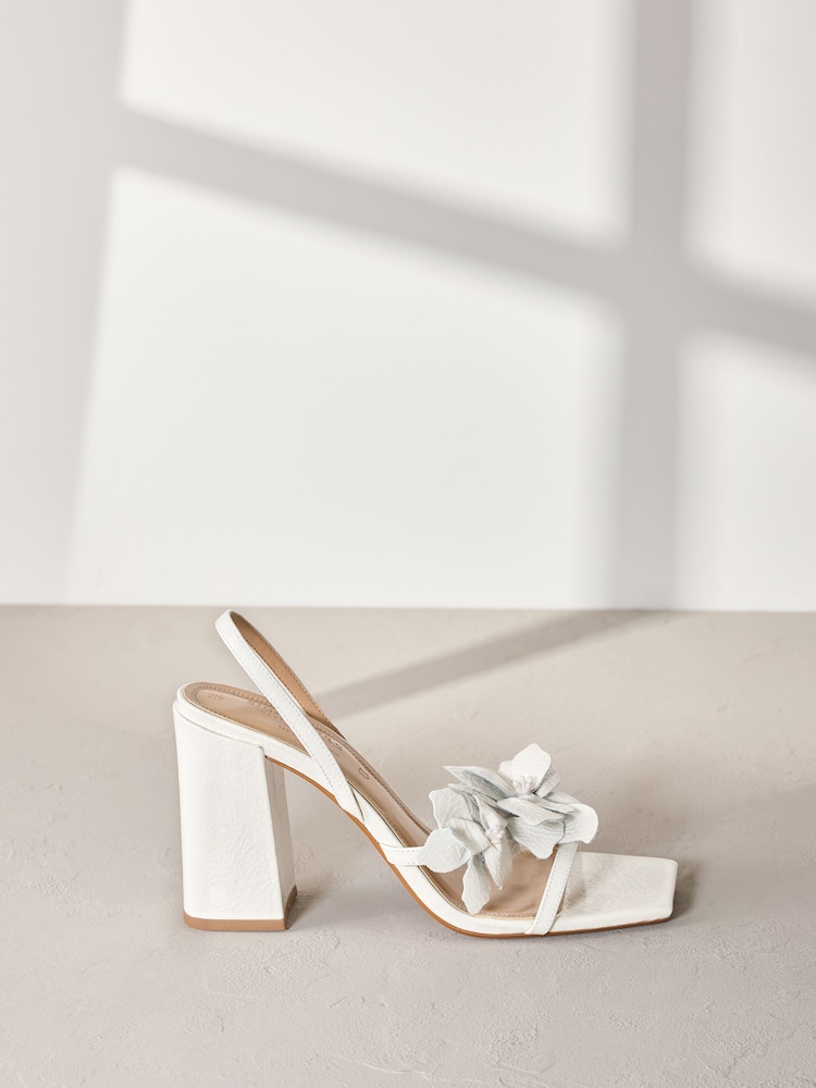 Ivory Signature Premium Leather Flower Detail Square Block Heel Sandals - Image 2 of 6