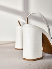Ivory Signature Premium Leather Flower Detail Square Block Heel Sandals - Image 4 of 6