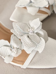 Ivory Signature Premium Leather Flower Detail Square Block Heel Sandals - Image 5 of 6