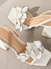 Ivory Signature Premium Leather Flower Detail Square Block Heel Sandals - Image 6 of 6