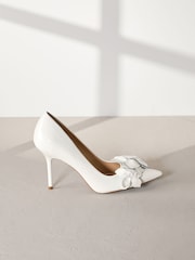 Ivory Signature Premium Leather Point Toe Flower Detail Court Shoes - Image 2 of 6