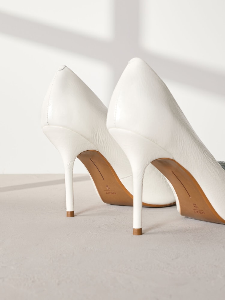 Ivory Signature Premium Leather Point Toe Flower Detail Court Shoes - Image 3 of 6