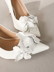 Ivory Signature Premium Leather Point Toe Flower Detail Court Shoes - Image 4 of 6