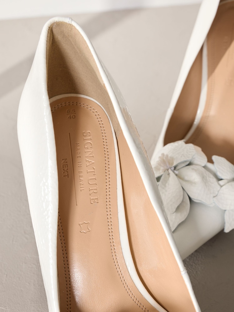 Ivory Signature Premium Leather Point Toe Flower Detail Court Shoes - Image 5 of 6