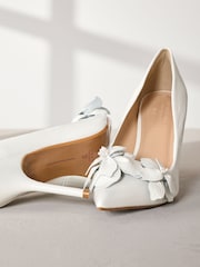 Ivory Signature Premium Leather Point Toe Flower Detail Court Shoes - Image 6 of 6