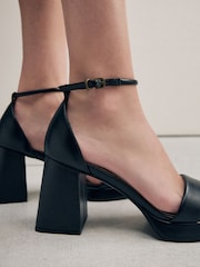 Black Square Toe Platform Flare Heels - Image 4 of 8