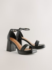 Black Square Toe Platform Flare Heels - Image 5 of 8