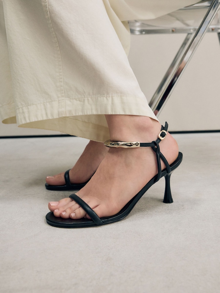 Black Signature Leather Ankle Cuff Sandal Heels - Image 4 of 10