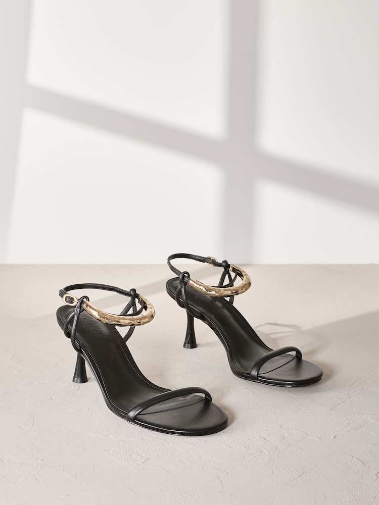 Black Signature Leather Ankle Cuff Sandal Heels - Image 6 of 10