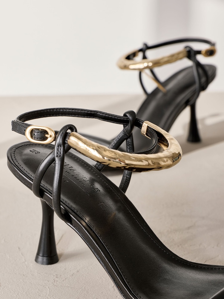 Black Signature Leather Ankle Cuff Sandal Heels - Image 7 of 10