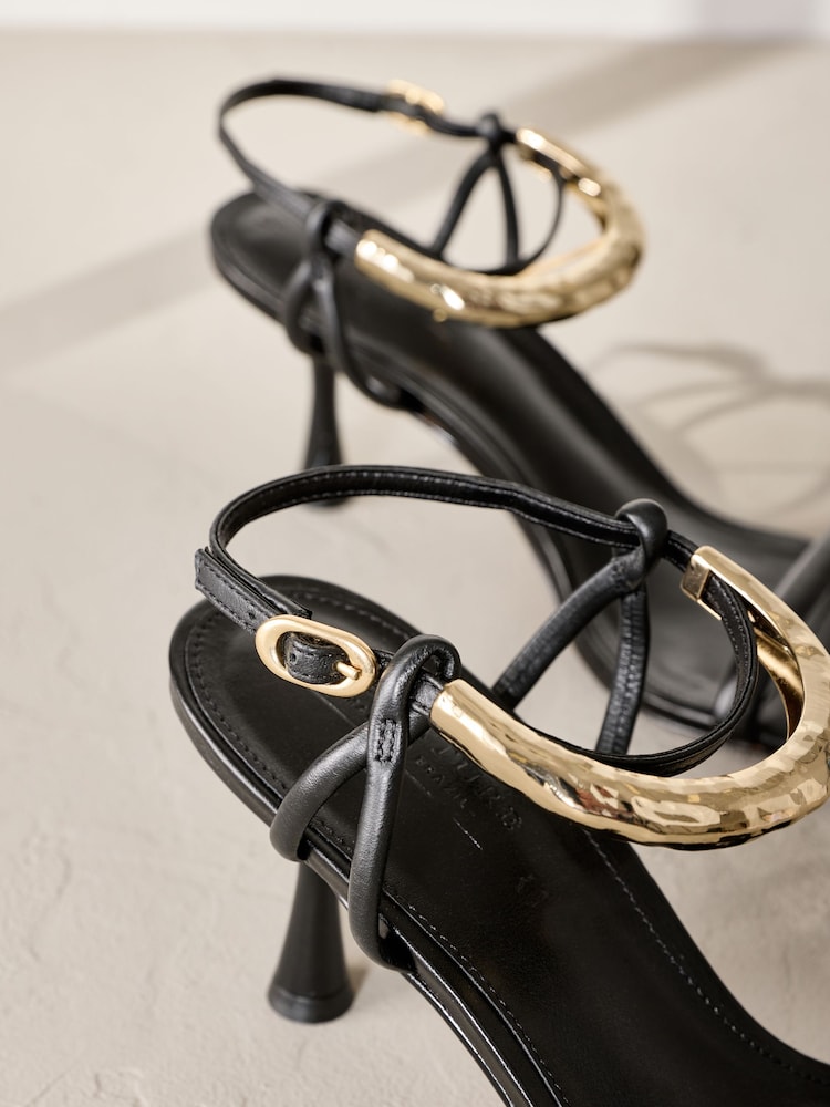 Black Signature Leather Ankle Cuff Sandal Heels - Image 8 of 10