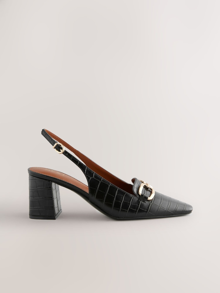 Black Standard/Wide Fit Forever Comfort® Square Toe Hardware Slingback Block Heels - Image 1 of 4