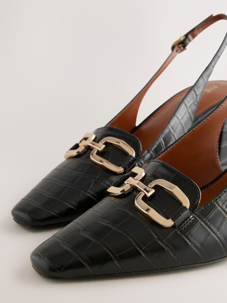 Black Standard/Wide Fit Forever Comfort® Square Toe Hardware Slingback Block Heels - Image 4 of 4