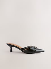 Black Forever Comfort® Point Eyelet Kitten Mules - Image 1 of 1