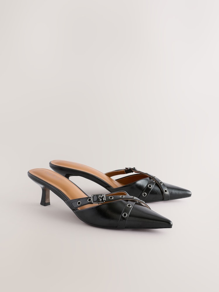 črna - Za vedno Comfort® Point Eyelet Kitten Mules - Slika 2 iz 6 črna - Za vedno Comfort® Point Eyelet Kitten Mules - Slika 2 iz 6